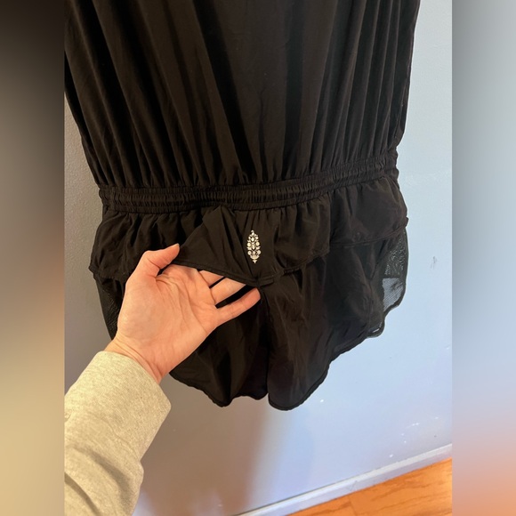 Free People Movement Going For A Runsie Romper Biker Hood One Piece Black S - Picture 7 of 7